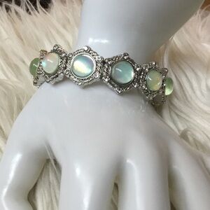Silver Iridescent Faux Opal Stretch Bracelet